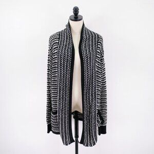 DAMAGED Jason Maxwell‎ Black White Knit Cardigan Sweater XL Acrylic